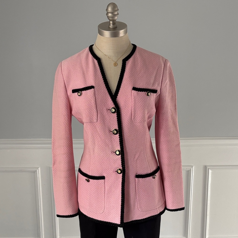St. John Pink Blazer with Black Accents - Picture 4 of 12